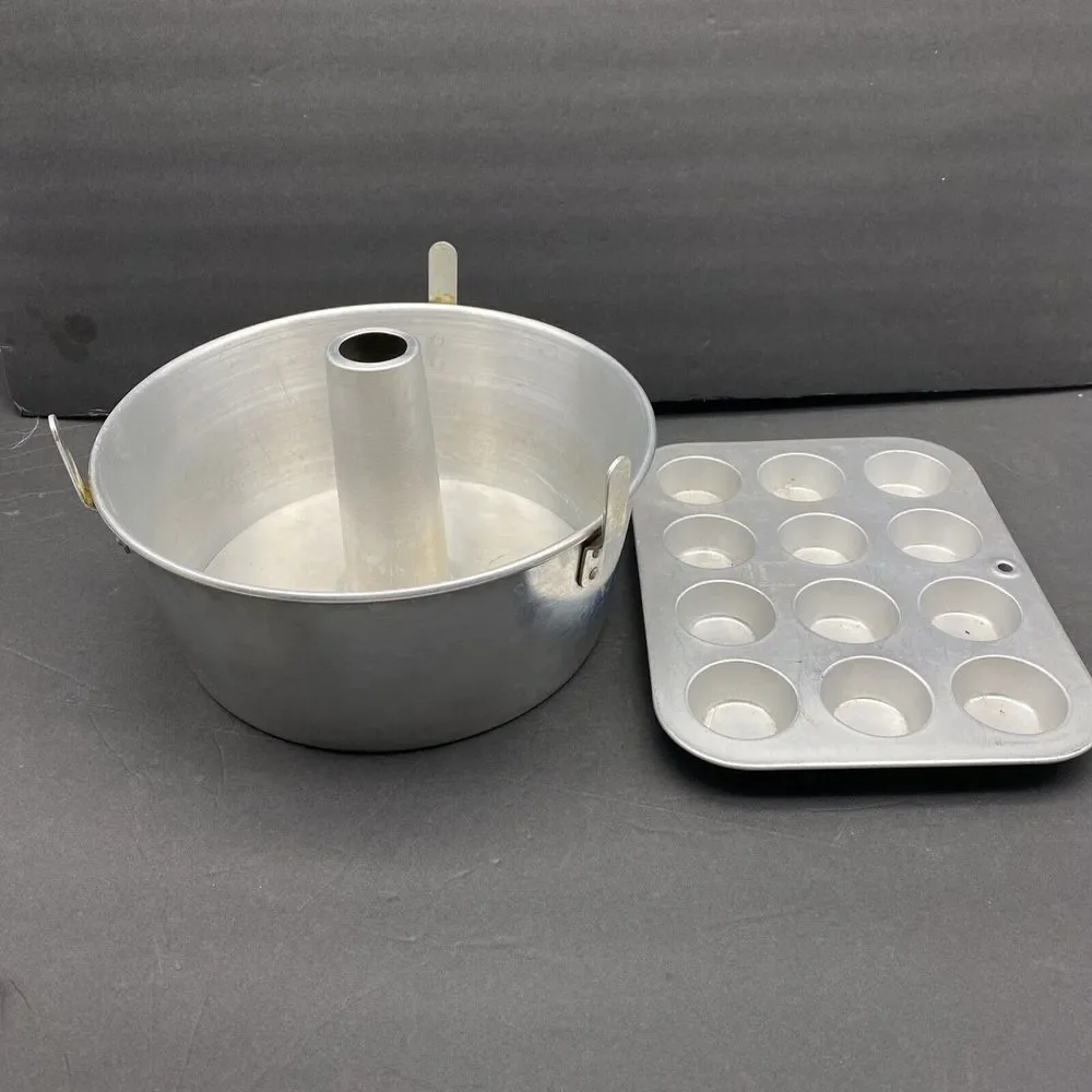 Vintage Mirro Kitchen Pride Angel Food Cake Pan And Mini Muffin Pan Aluminum USA